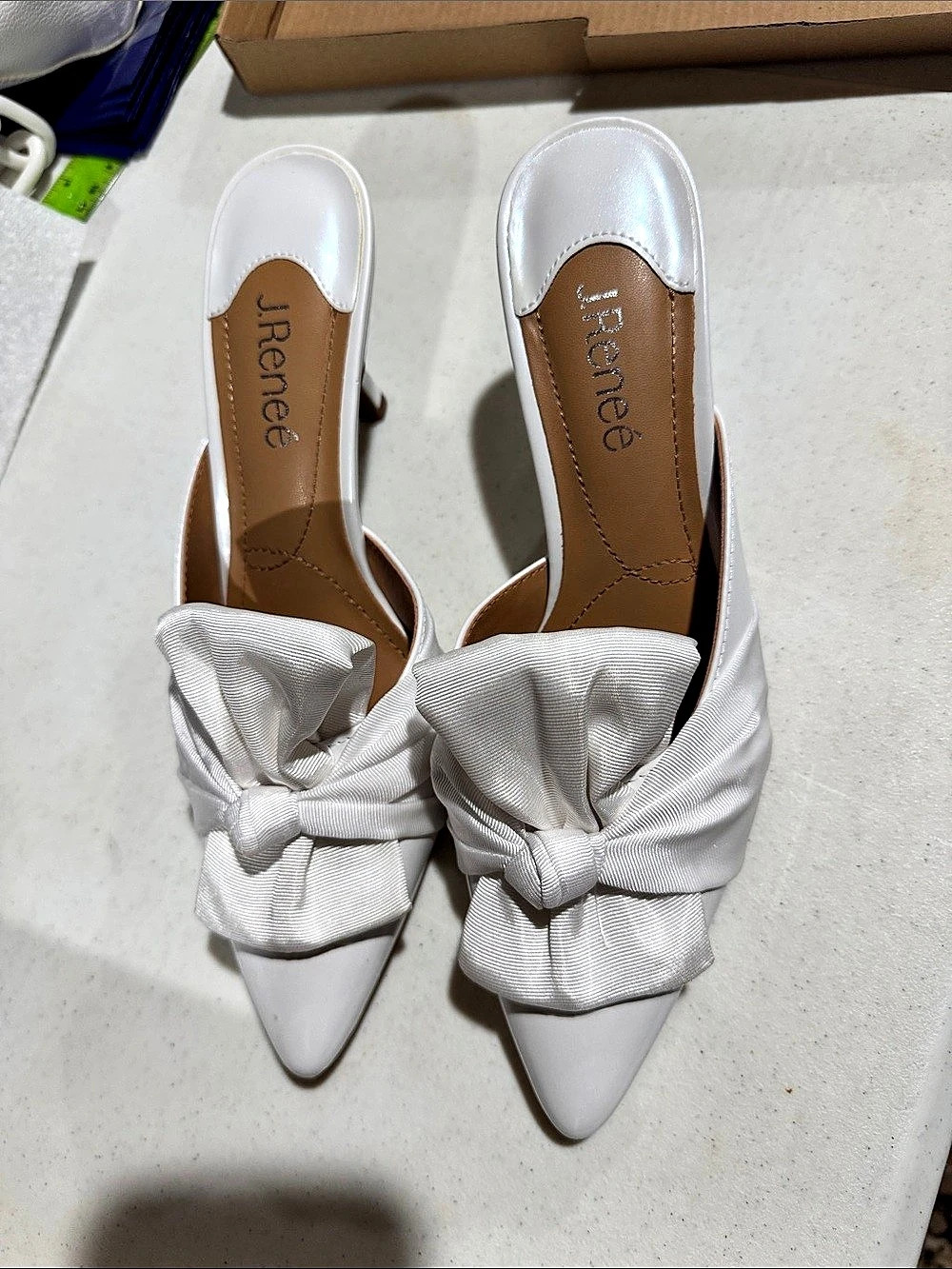 J. Renee White Bow Pointed-Toe Heels